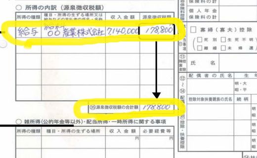 確定申告書A(第二表)所得の内訳